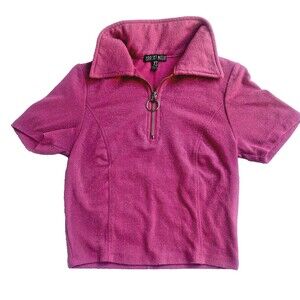 VTG Current Mood Hot Pink Y2K Crop Top 1/4 Ring Zipper Stretch Short Sleeve -XS